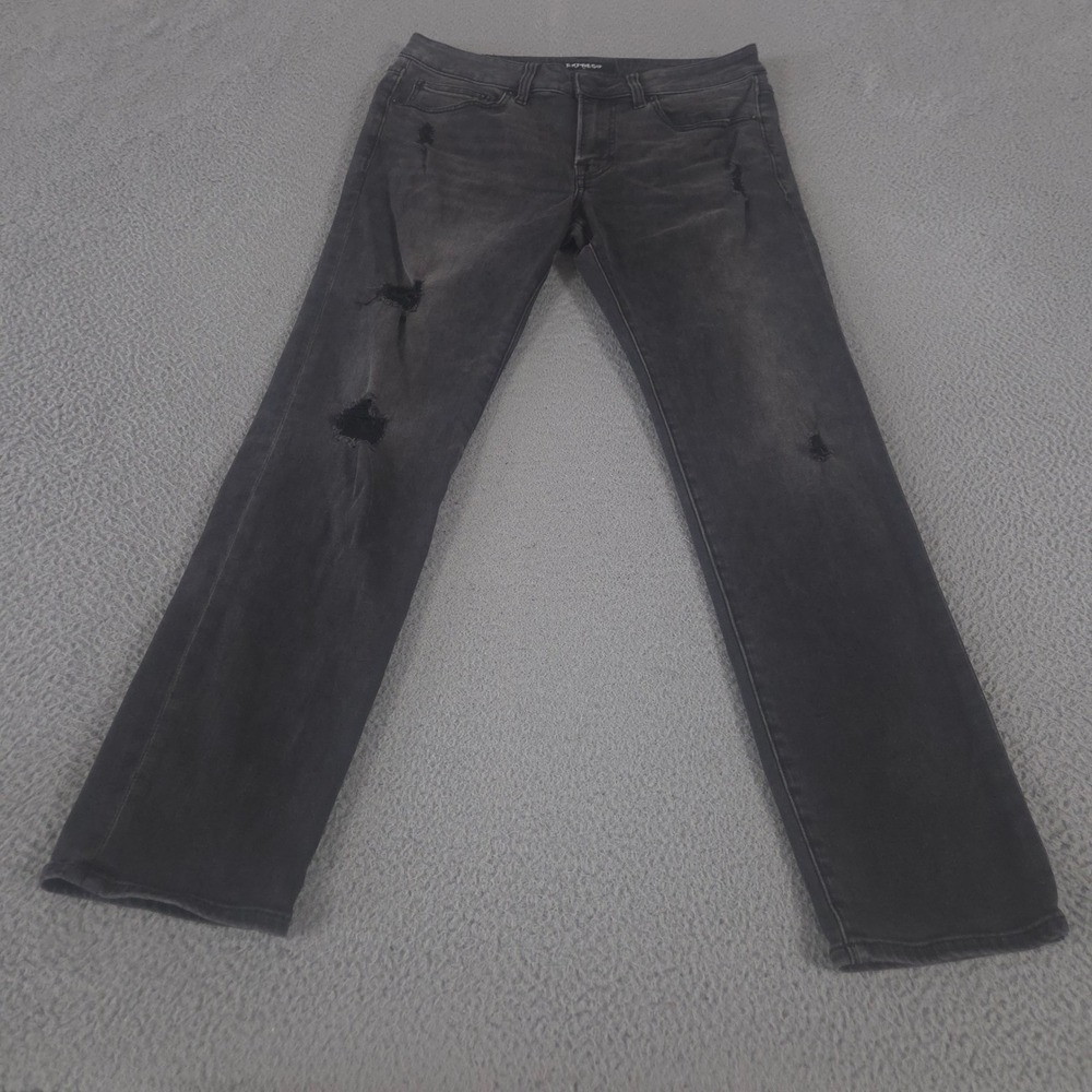 Express‎ Jeans Mens 30x32 Black Slim Leg Hyper Stretch Distressed Ripped Denim